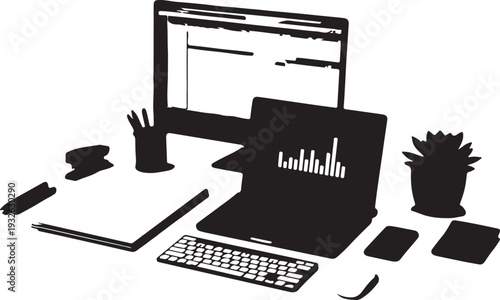 A minimalist black and white illustration of an artist s studio interior