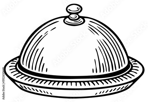 Vintage Cloche Lid Serving Dish Illustration, Food Cover Dishware
