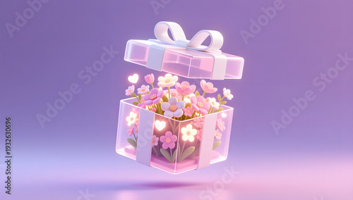 Dreamy gift box filled with spring flowers for Valentine