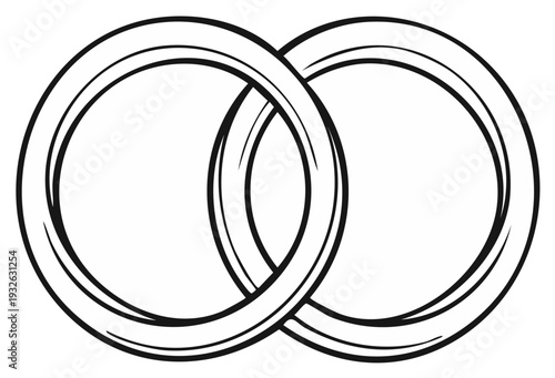 Two intertwined wedding rings symbolizing union, love, and commitment in a simple graphic line art