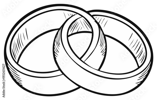 Interlocking wedding rings symbol hand-drawn illustration representing unity and love