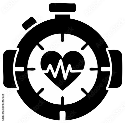 Stopwatch with heart rate electrocardiogram symbol inside medical fitness concept
