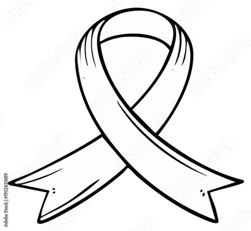 Awareness Ribbon Illustration - Black and White Outline