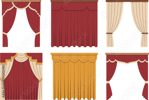 Luxurious Velvet Theater Curtains and Decorative Stage Drapes Collection Vector Illustration for Elegant Stage Design