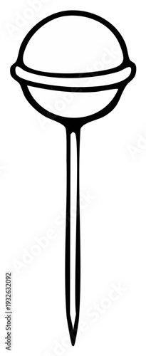 Simple black and white outline drawing of a lollipop on a stick
