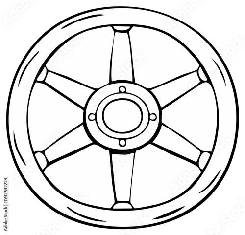 Black and White Illustration of a Wooden Wheel