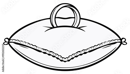 Decorative Pillow with Ring Accent and Lace Trim, Vector Illustration