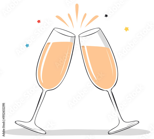 Celebratory Toast: Champagne Flutes with Colorful Star Accents, Illustration Style