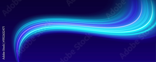 Radiant blue speed trail with flowing gradient glow and luminous motion highlights, ideal for banners, racing graphics, and digital designs. vector