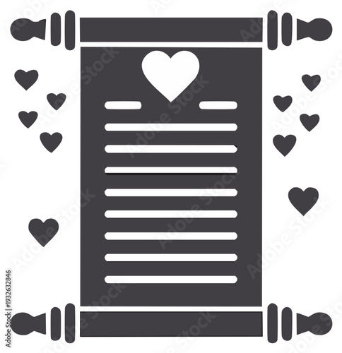 Scroll with Heart and Floating Hearts