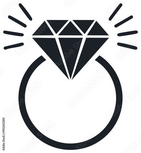 Diamond engagement ring with sparkling gem vector icon illustration design