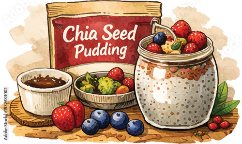 Chia Seed Pudding Mix with Berries for Healthy Breakfast