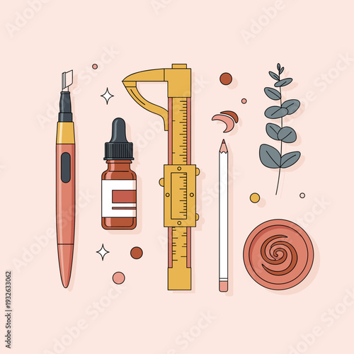 Flat Vector Illustration Of Microblading Eyebrow Artist Tools