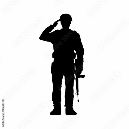 Military soldier silhouette saluting in uniform