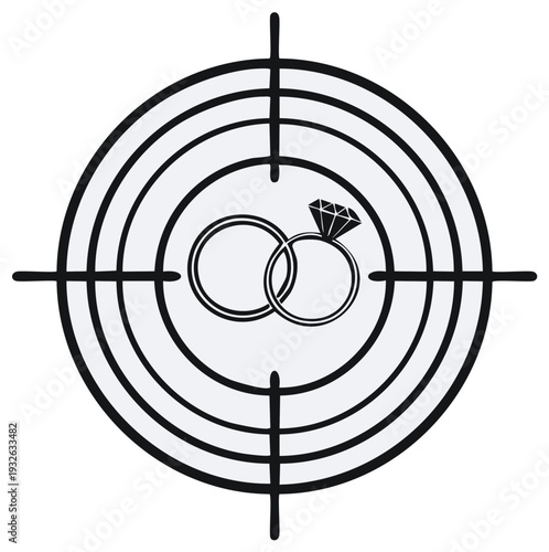 Wedding rings in the center of a target symbolizing marriage as a goal