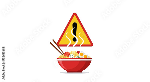 Vector illustration of noodle bowl with warning sign