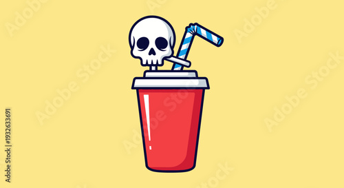 Vector illustration of red cup with skull and straw