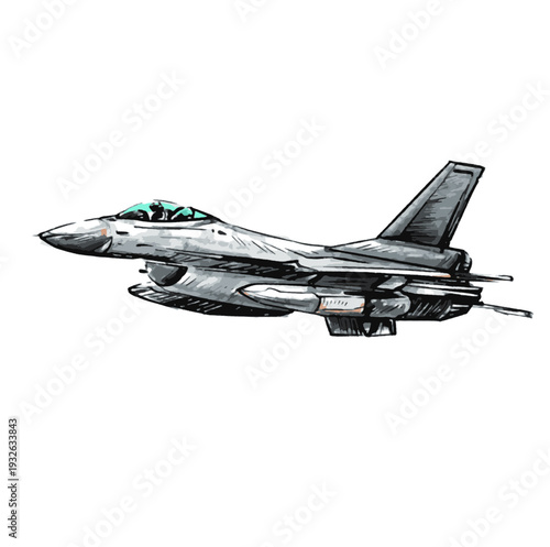 Fighter jet aircraft illustration isolated on white background