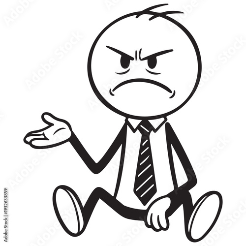 A cartoon illustration of an angry businessman sitting on the floor with a frustrated expression