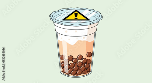 Warning Boba Tea, Bubble Drink, Cartoon Beverage, Caution Liquid