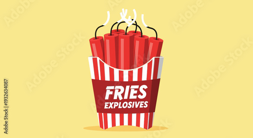 Vector illustration of explosive french fries bucket