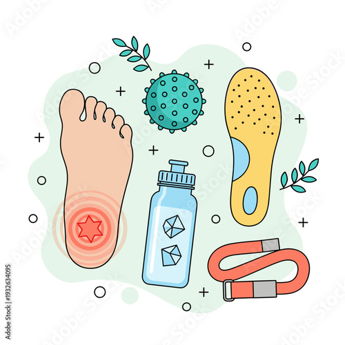 Flat Vector Illustration of a Plantar Fasciitis Relief Kit