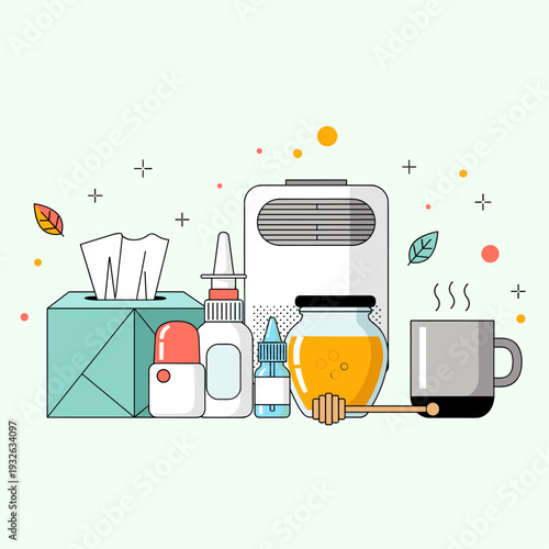 Flat Vector Illustration Of A Seasonal Allergy Survival Kit