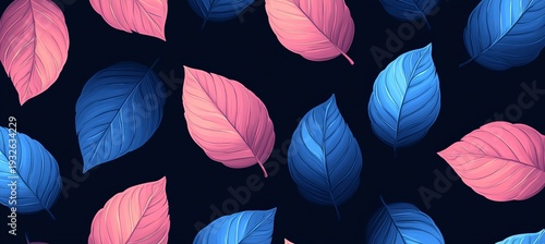Vibrant Pastel Colored Leaves on a Dark Background, Seamless Botanical Pattern for Spring Decor