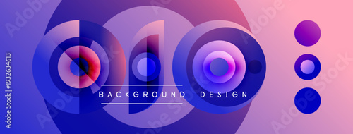 Abstract circles create vibrant gradient background. Purple, blue hues dominate design, offering modern aesthetic. Text reads background design.