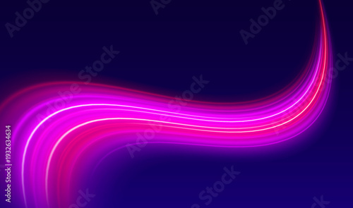 Rainbow glowing racing streak twists dynamically, leaving soft luminous trails and scattered spark particles. Futuristic high-speed accent. vector