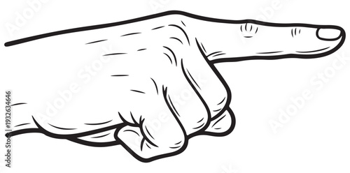 A hand pointing to the right with the index finger extended