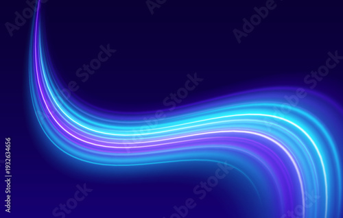 Vibrant multicolor motion line arcs swiftly, leaving radiant curved trails and fine spark highlights. High-speed digital accent. vector