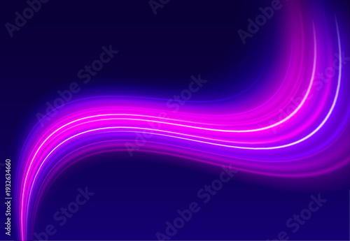 A smooth rainbow speed streak flows elegantly, forming glowing luminous trails with scattered spark particles. vector