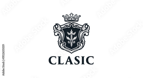 Elegant heraldic crest design with crown and floral elements, perfect for branding.