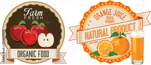 Organic food and orange juice product labels