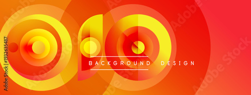 Abstract vibrant circles create dynamic background. Orange, yellow hues dominate composition, suggesting energy, movement. Text reads background design.