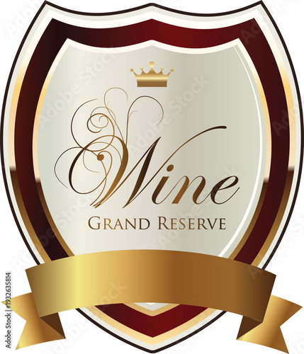 Wine grand reserve logo with gold crown and ribbon