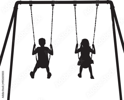Silhouettes of children on swings