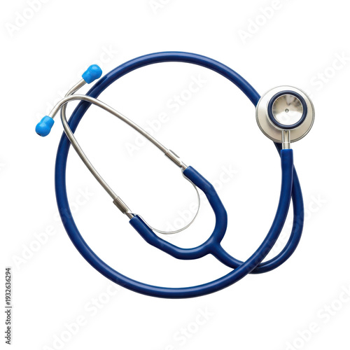 Blue stethoscope coiled in a circle on a white background isolated on a transparent background