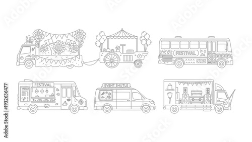 Food Truck Parade: A charming parade of food trucks and stalls, each uniquely designed, offering a visual feast of culinary delights, all ready for festival goers