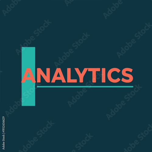 retro colorful swiss corporate square poster, bold uppercase word ANALYTICS in coral.eps