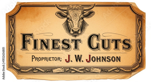 Vintage Finest Cuts Sign Featuring Bull Head and Proprietor Name.