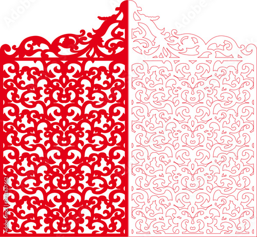 Red and White Curled Floral Ornamental Pattern Background, Vintage Openwork Style Vector Illustration