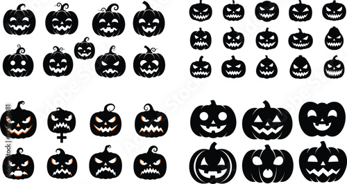 Collection of various carved jack o lanterns for halloween
