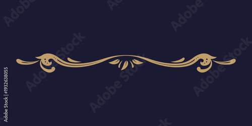 Gold elegant flourish floral swirl border divider for wedding invitation design or luxury branding design element decoration
