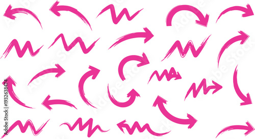 A vibrant collection of various arrow designs in a playful pink hue