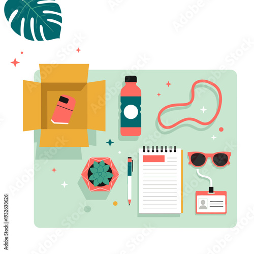 Flat Vector Illustration of an Intern Onboarding Welcome Kit