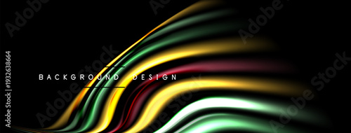 Abstract colorful lines create dynamic background. Gradient shades blend, forming modern design element. Dark space emphasizes vibrant curves.