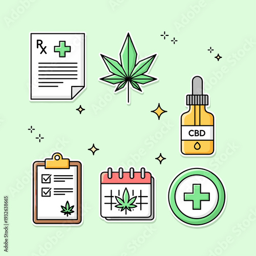 Flat Vector Medical Cannabis & Wellness Icon Set