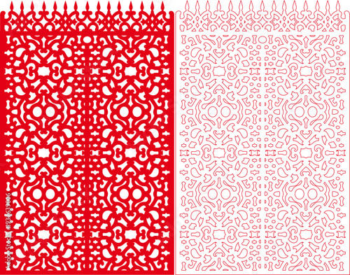 Red Intricate Geometric Maze Floral Laser Cut Panel with Dense Ornamental Pattern - Vector Stencil Template